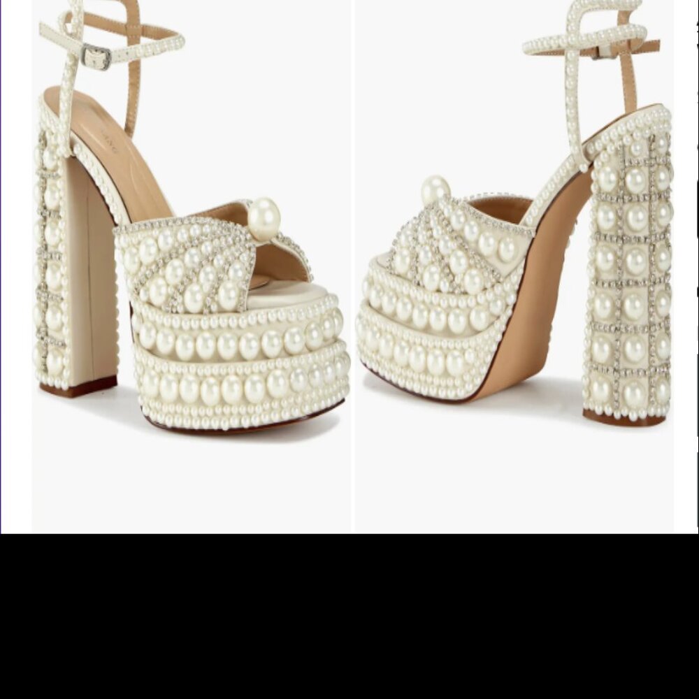 Azalea Wang Astrella Pearl Platform Heels – Size 7 – White Pearls – NEW in Box